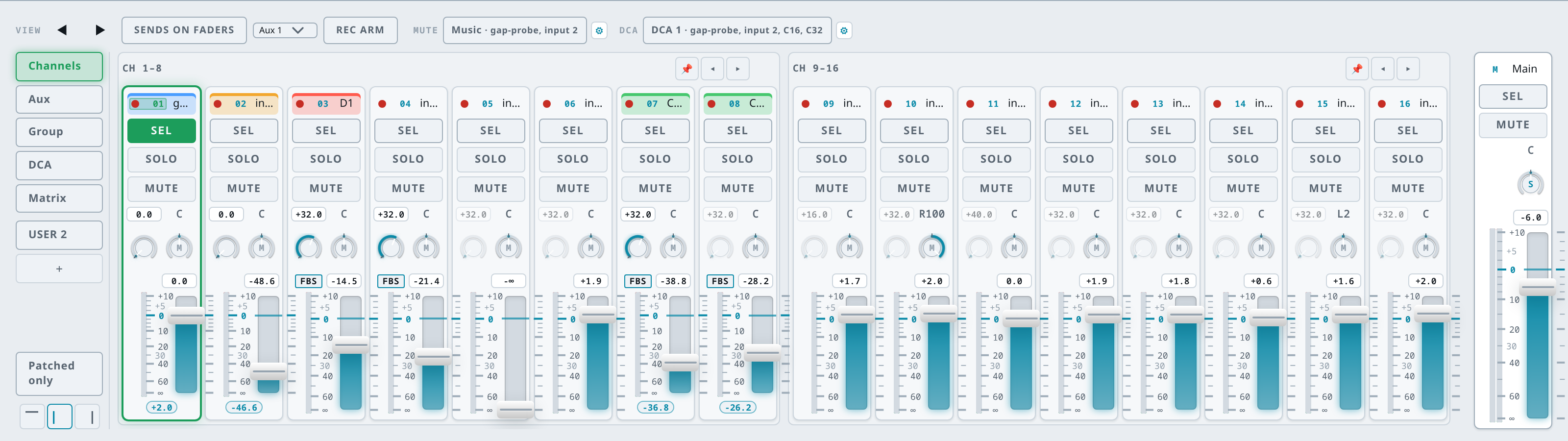 The fader bay in the light theme